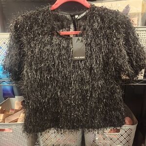Wild Pony Stunning Black Fringe Textured Top - Extra Small (New)